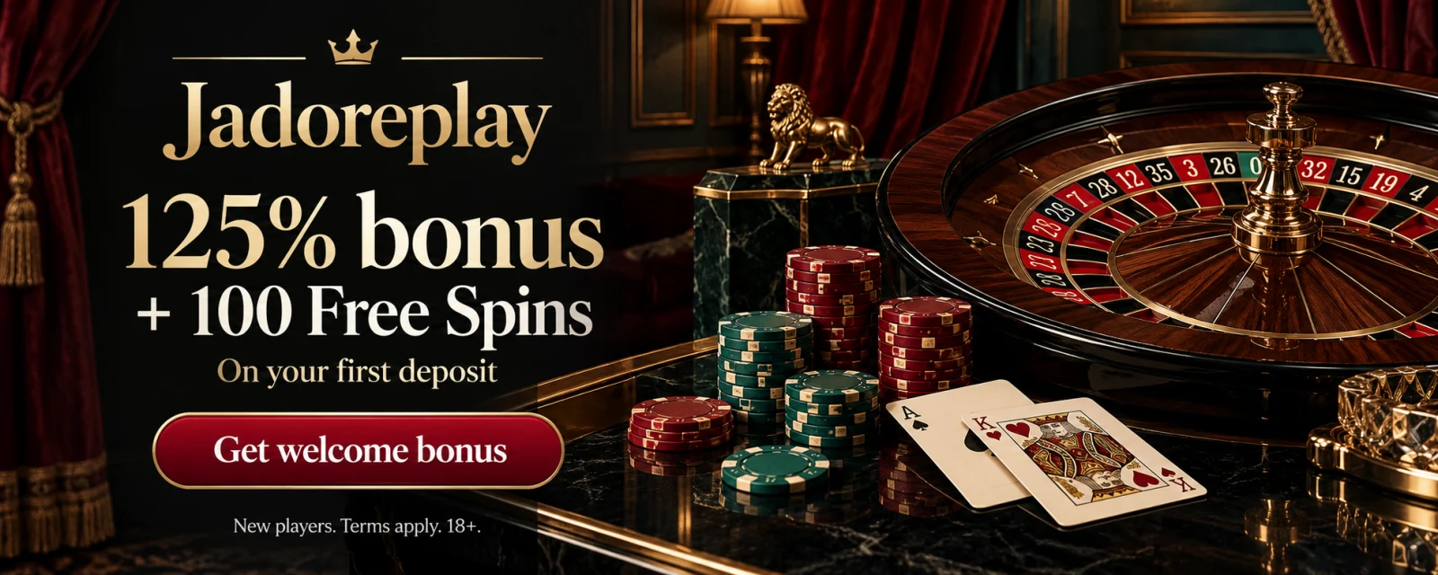 Jadoreplay: 125% bonus + 100 Free Spins on your first deposit. Get welcome bonus. New players, terms apply, 18+.